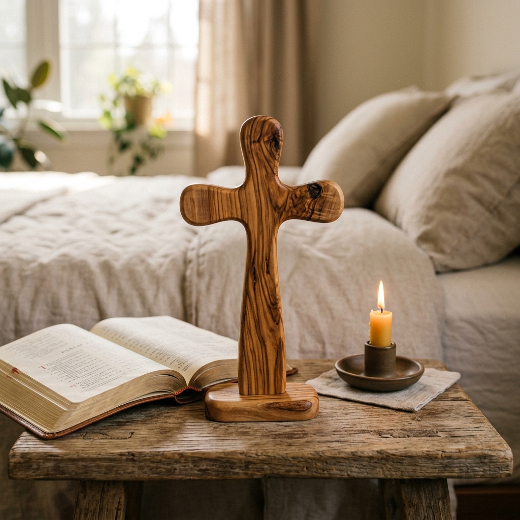 Standing olivewood cross