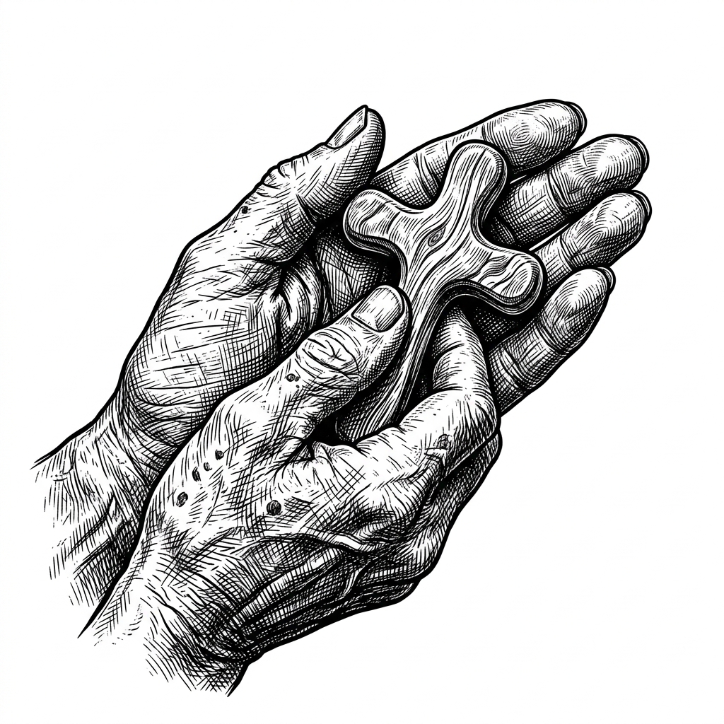 Hands holding a comfort cross