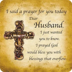 3D resin cross magnet featuring an encouraging prayer for a husband mounted on a decorative square board, perfect as a religious gift magnet.