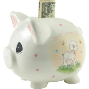 Jesus Loves Me Piggy Bank Pink