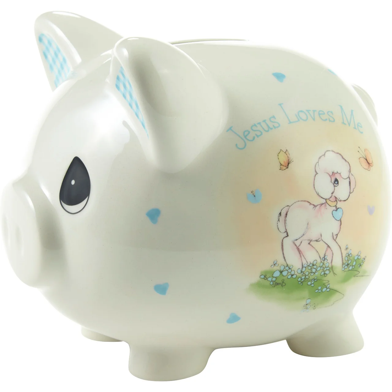 Jesus Loves Me Piggy Bank Blue