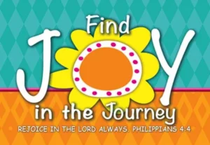 A decorative pocket-sized prayer card featuring the inspirational message Find Joy, designed for easy sharing and spiritual encouragement.