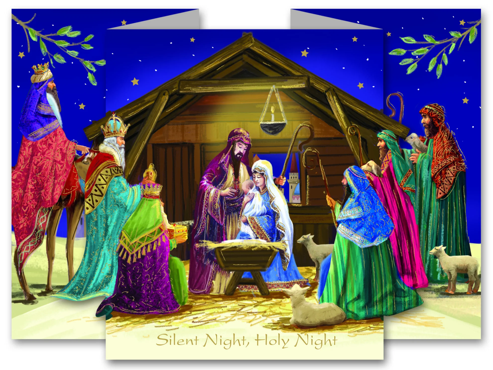TLM - Silent Night Tri-Fold Christmas Cards (Pack of 10)
