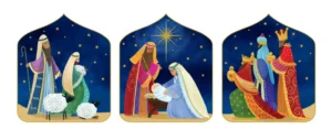A pack of 10 The Leprosy Mission Christmas cards featuring a Newborn King illustration with an inspirational Bible verse printed inside.