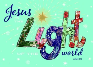 A pack of 10 The Leprosy Mission Christmas cards featuring a festive design and the John 1:5 Bible verse about the light of the world.