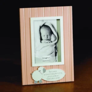 Pinky peach 3D baby girl photo frame featuring lamb detailing and sentimental script from the figurines and ornaments collection