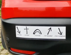 A self-adhesive bumper sticker from the Witness Collection, featuring faith-based messaging designed for Christian gifts and car decor.