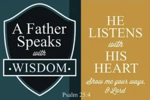 A decorative pocket-sized prayer card featuring the title A Father Speaks, designed as a portable evangelical tool for sharing faith and inspiration.