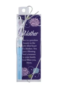 An elegant gift pen and matching bookmark set for Mother's Day, presented in a decorative gift box with a silver bow.