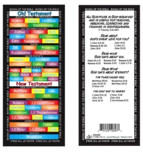 A high-quality bookmark featuring a printed list of the books of the Bible, designed as a helpful stationery accessory for Bible study and reading.