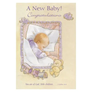 A celebratory new baby greeting card with an included envelope, designed for birth congratulations.
