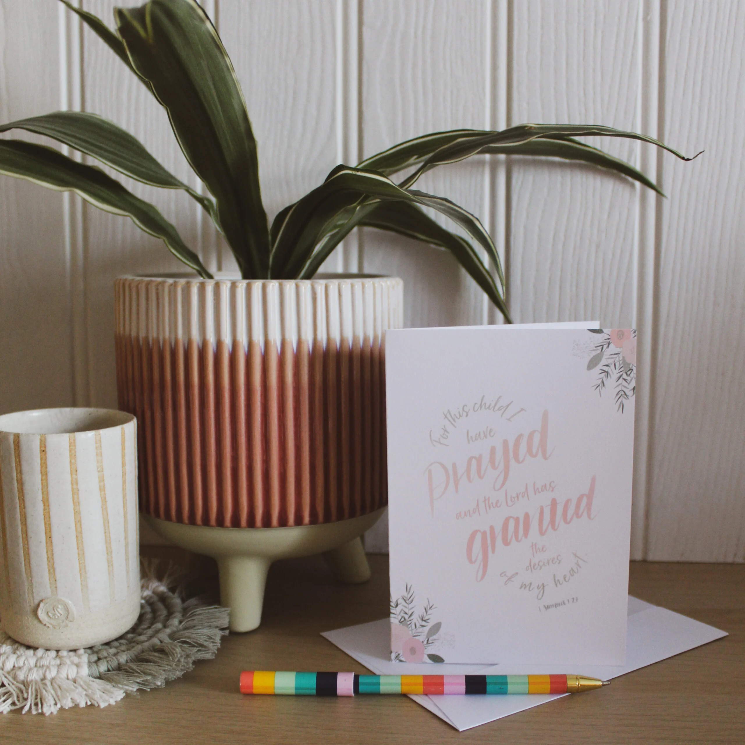 1 Samuel 1:27 Greetings Card In Pink Floral