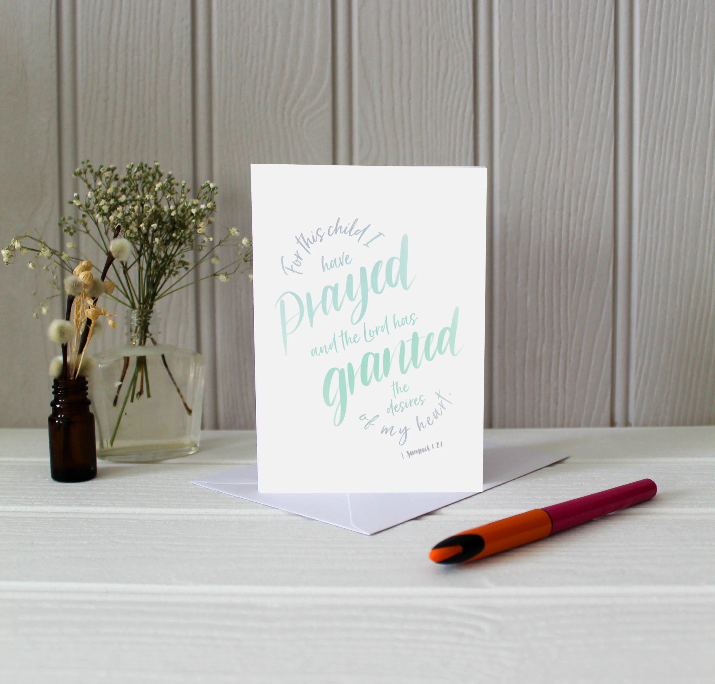 1 Samuel 1:27 Greetings Card In Blue