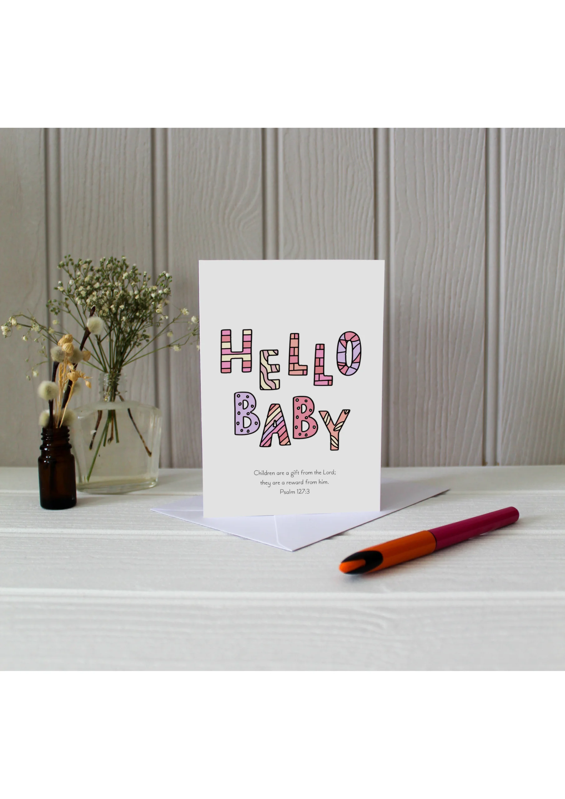 Hello Baby Pink Psalm 127:3 Greetings Card