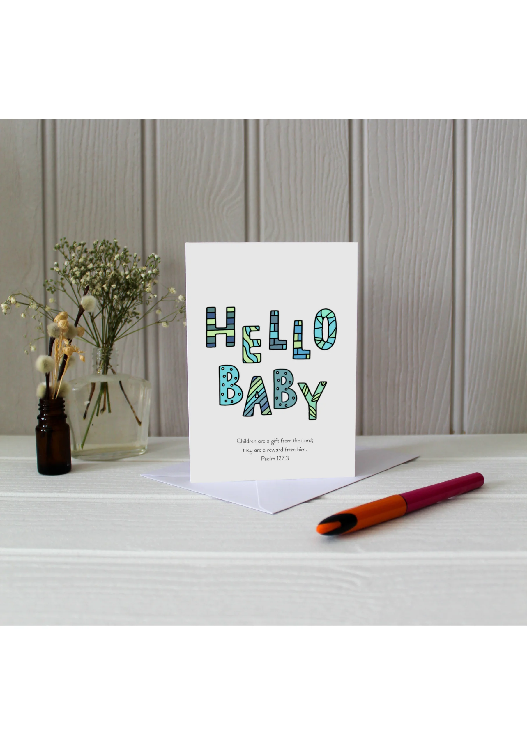 Hello Baby Blue Psalm 127:3 Greetings Card