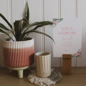 A close-up of the Psalm 46:5 Bible verse art print, featuring elegant typography on a luxury silk A5 card. This inspirational Christian poster is perfect for wall decor.