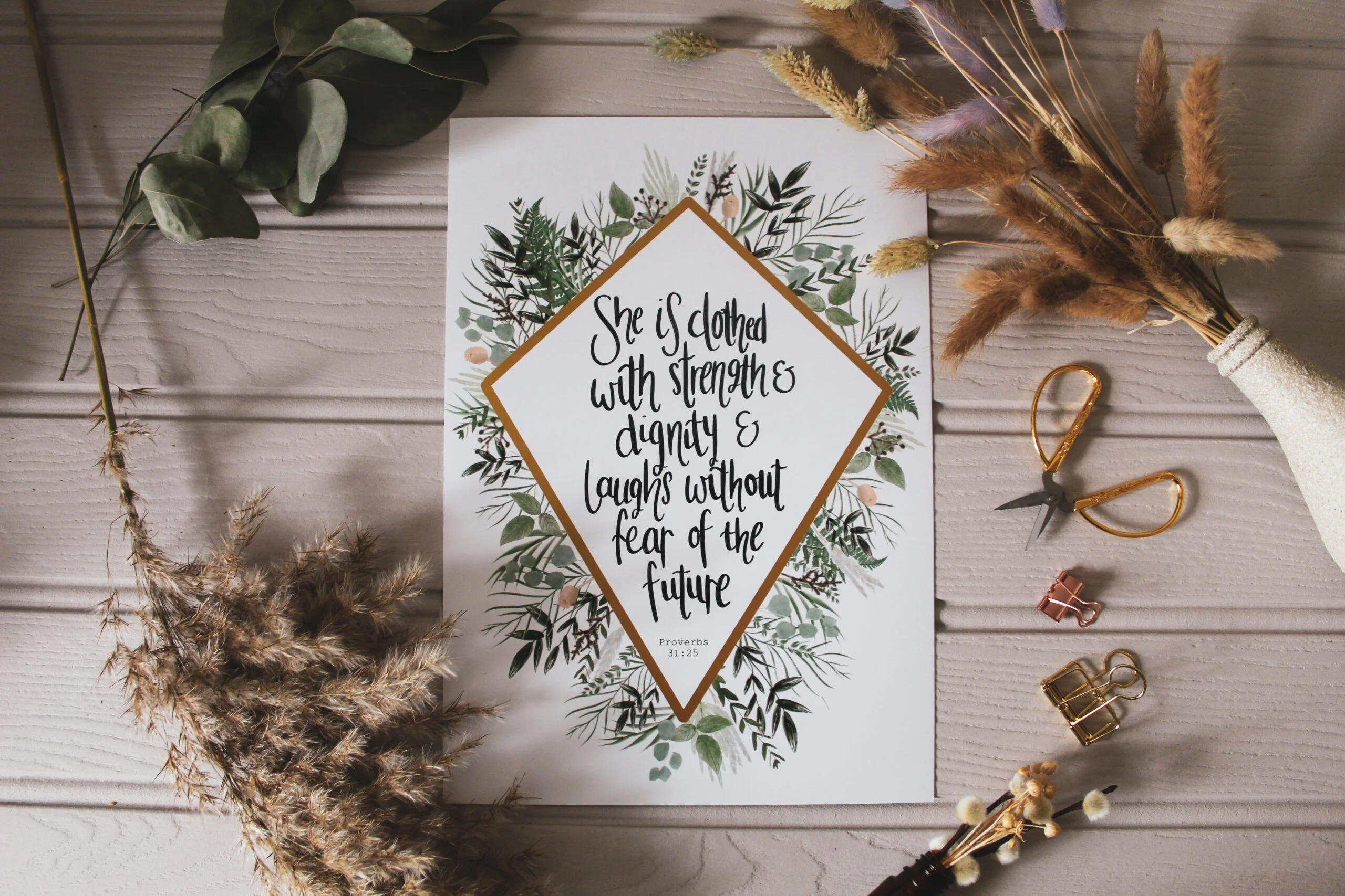 Proverbs 31:25 Diamond Design Art Print (Size 5" X 7")