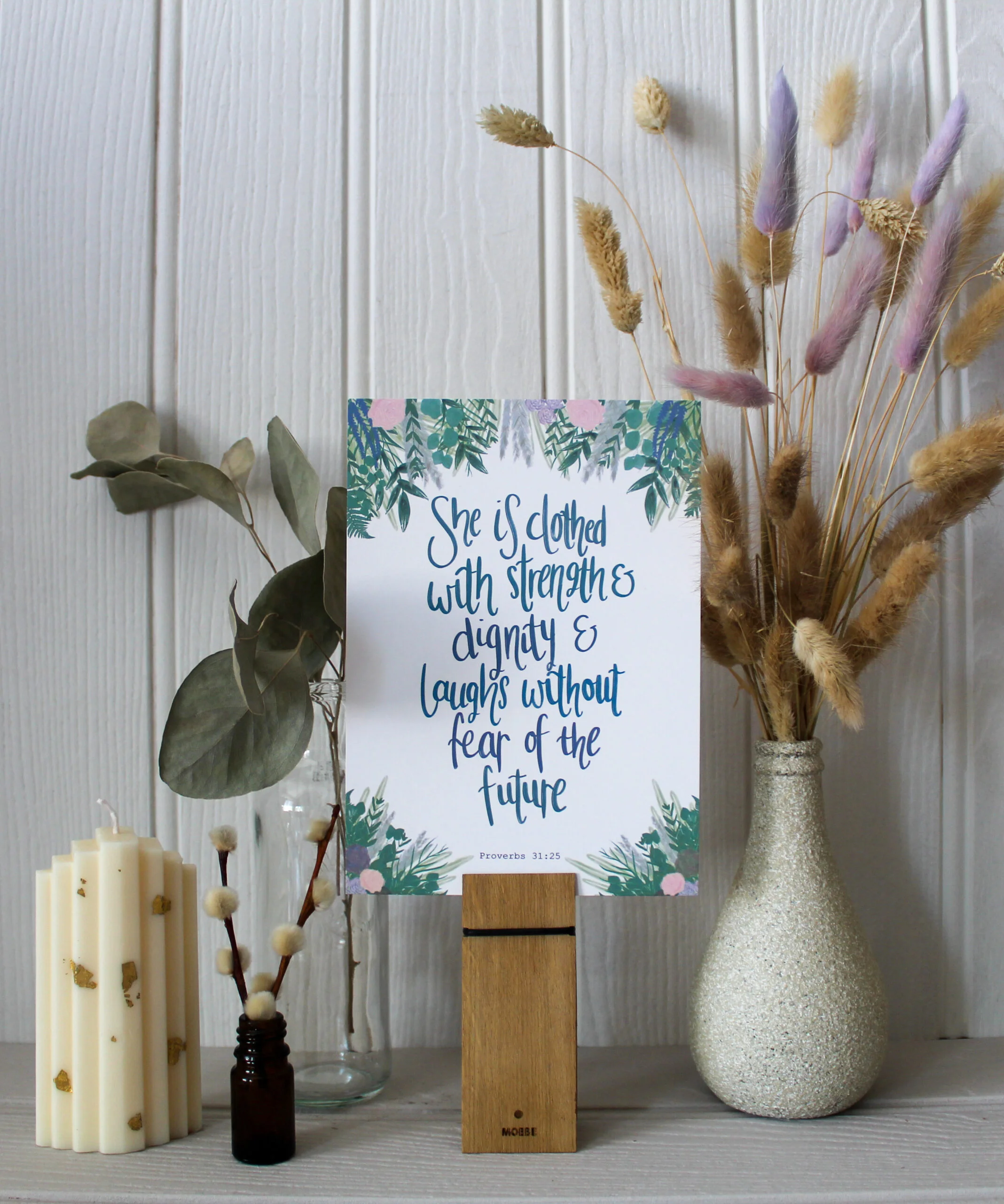 Proverbs 31:25 Floral Border Art Print (Size 5" X 7")
