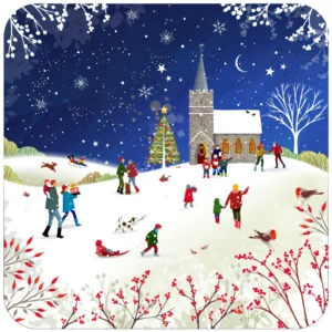 Snowy Church Christmas Coaster