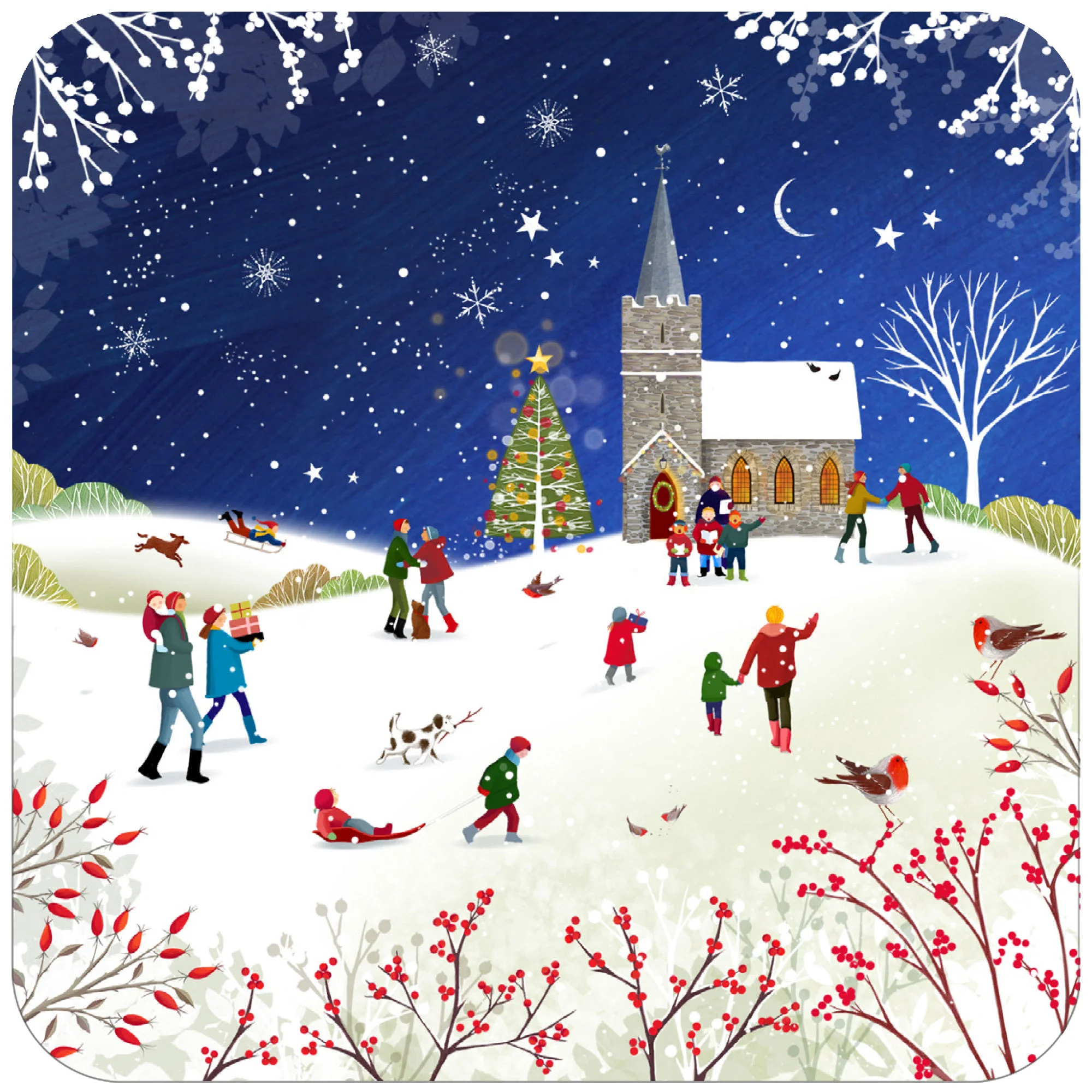 Snowy Church Christmas Coaster