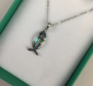 Inlaid Shell Ichthus Fish Pendant Natural