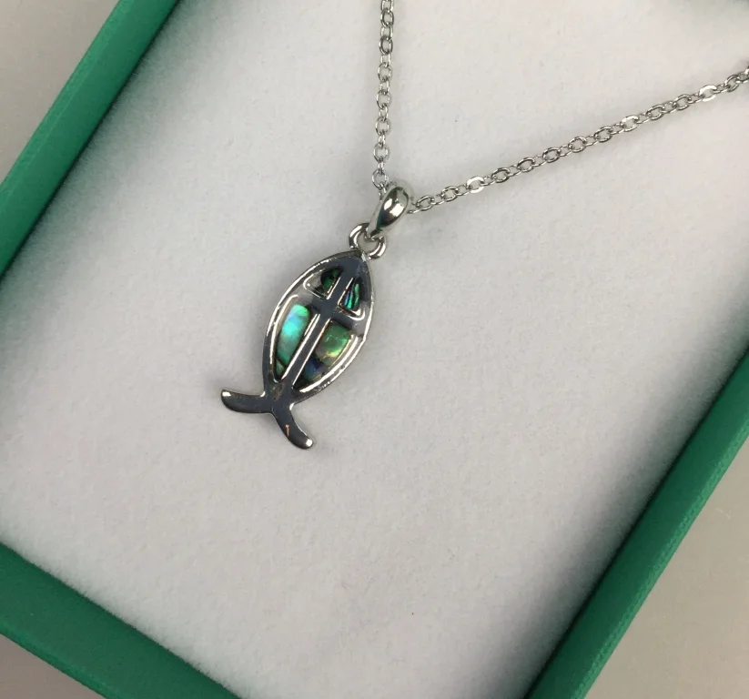 Inlaid Shell Ichthus Fish Pendant Natural