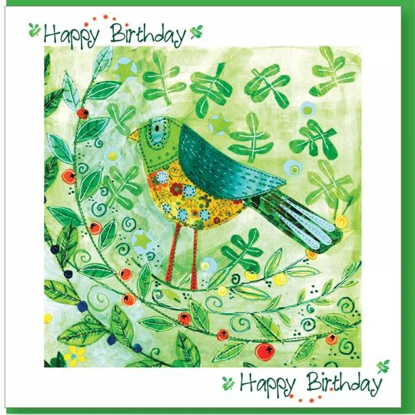 Birthday Green Bird Greetings Card (with verse)
