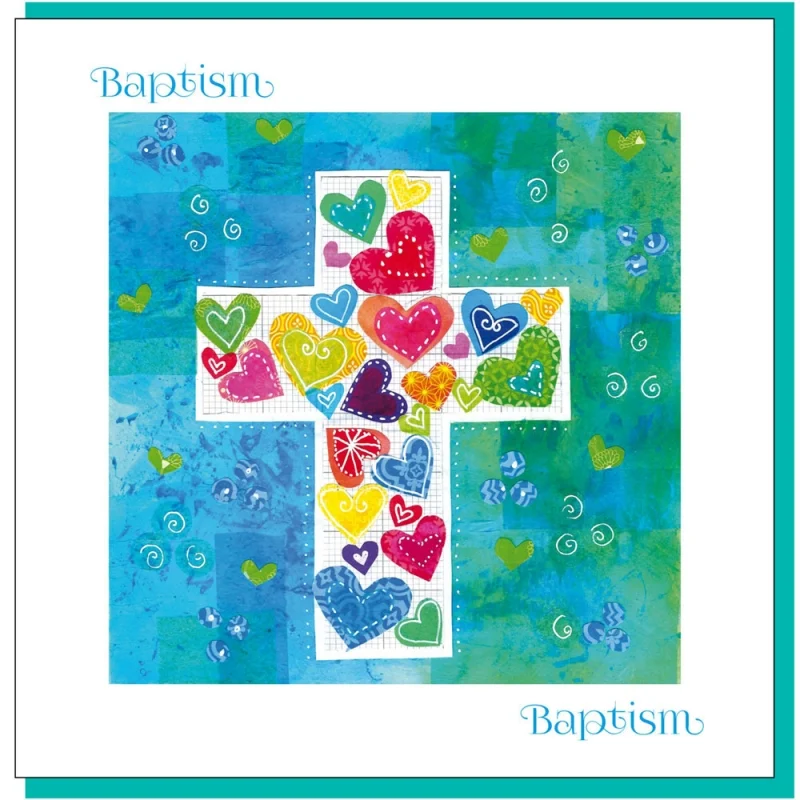 Baptism Hearts & Cross Greetings Card (with verse)