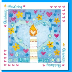 Christening Candle & Heart Greetings card