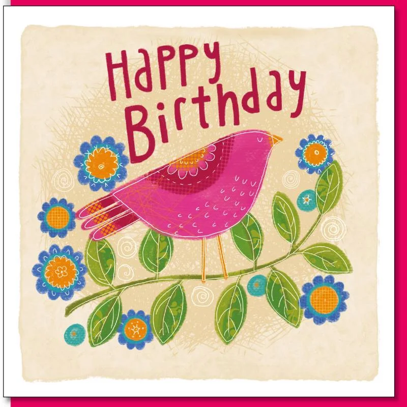 Pink Bird Birthday Greetings Card