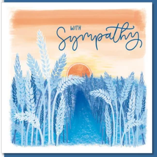 A serene sunset design on a textured sympathy greetings card, presented with its coordinating colored envelope and clear cellophane cover. Perfect for sending a thoughtful thinking of you message.