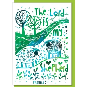 Shepherd encouragement card featuring a detailed illustration of a shepherd with his flock, ideal for scripture and inspirational messages.