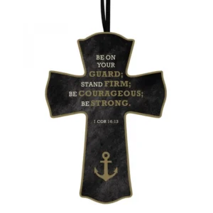 A decorative Christian cross featuring engraved text designed to inspire strength and leadership, perfect for home office gifts.