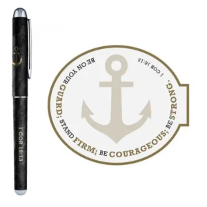 A decorative notepad and matching ink pen set featuring the Be Strong message, categorized under religious notepads and jotters for faith-based gift giving.