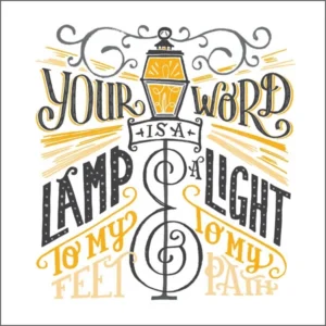 Square greeting card featuring artwork by Emma Skerratt and Bible verse Psalm 119:105, perfect as an inspirational encouragement and scripture card.