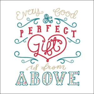 Square greeting card featuring Emma Skerratt artwork with the James 1:17 Bible verse, categorized under encouragement and scripture cards, left blank inside for personal messages.