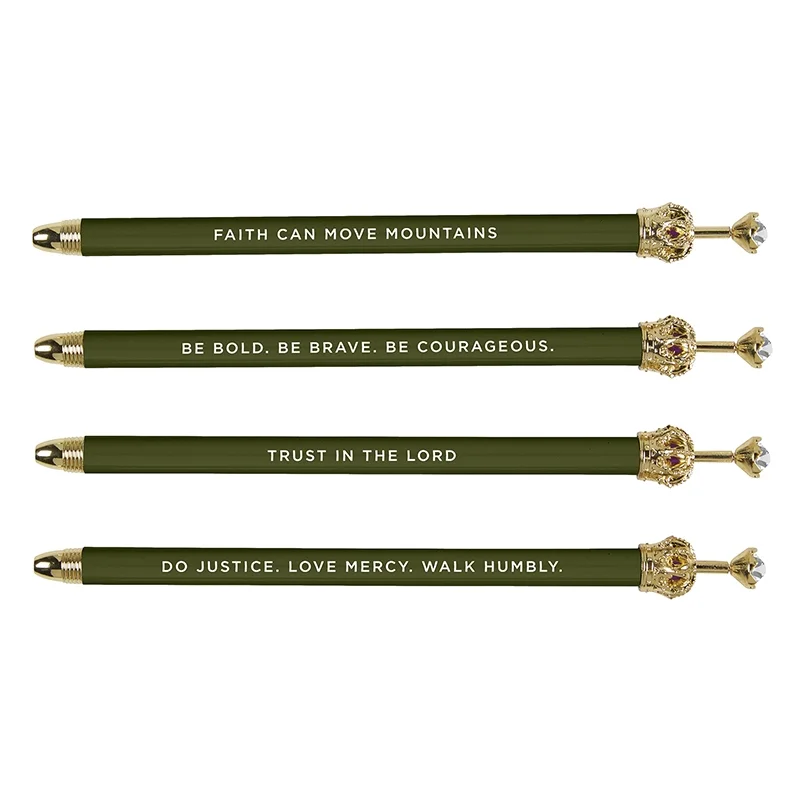 Rhinestone Crown Pen Green (Pack of 4)