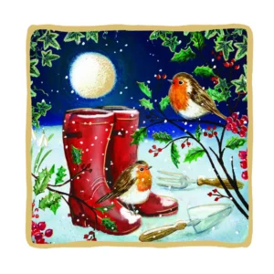 A pack of 10 premium FSC accredited Christmas cards featuring a festive garden robin illustration, part of our charity food bank holiday greeting card collection.