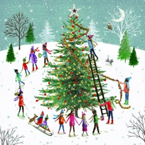 A pack of 10 high-quality FSC-accredited Christmas cards featuring an Around the Tree illustration, part of our charity Food Bank Christmas Cards range.