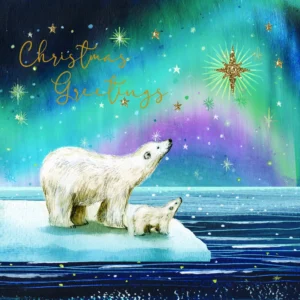 A pack of ten eco-friendly Christmas cards featuring a festive polar bear illustration from the Food Bank Christmas cards collection.