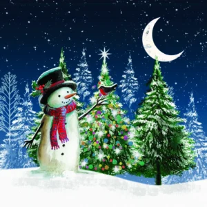 A pack of 10 FSC accredited Food Bank Christmas cards featuring a serene moonlit forest design, printed on high-quality 260gsm board.