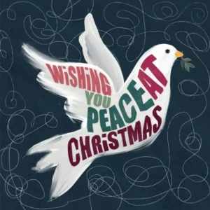 A festive Christmas card featuring a peaceful dove design and a scripture verse from 1 John 4:9, sold as part of a Food Bank Christmas Cards collection.