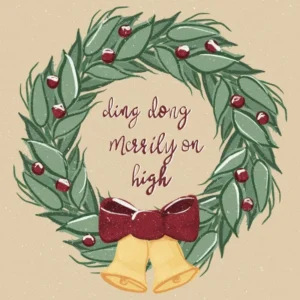A pack of 10 Ding Dong Merrily on High Christmas cards featuring religious scripture art for food bank holiday donation support.