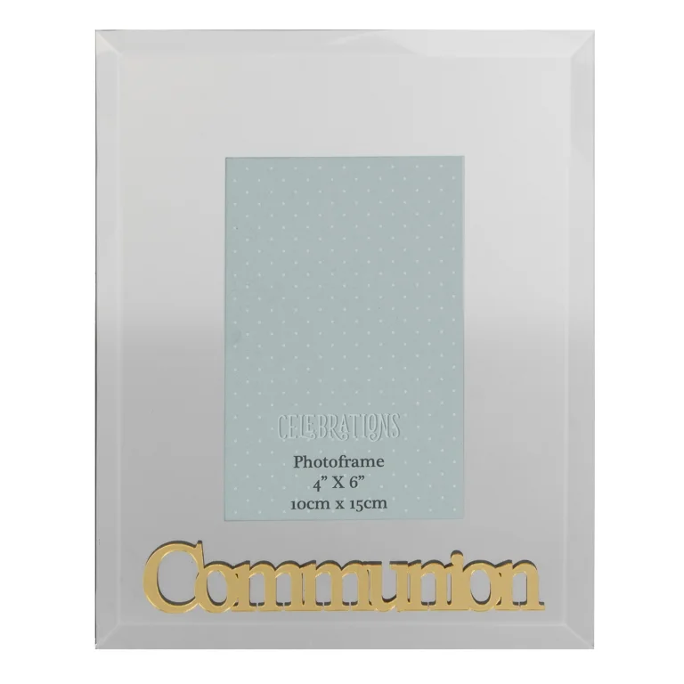 4" X 6" - MIRROR GLASS FRAME WITH GOLD 3D WORDS - COMMUNION