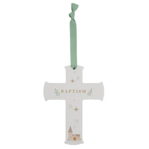 Faith & Hope Hanging Cross Plaque - Baptism