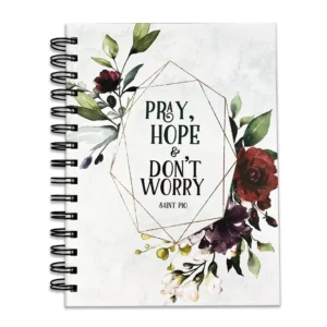 A sturdy spiral-bound hardcover notebook from our notepads and jotters collection, featuring the inspirational phrase Pray, Hope & Don't Worry on the front cover for journaling or daily scripture notes.