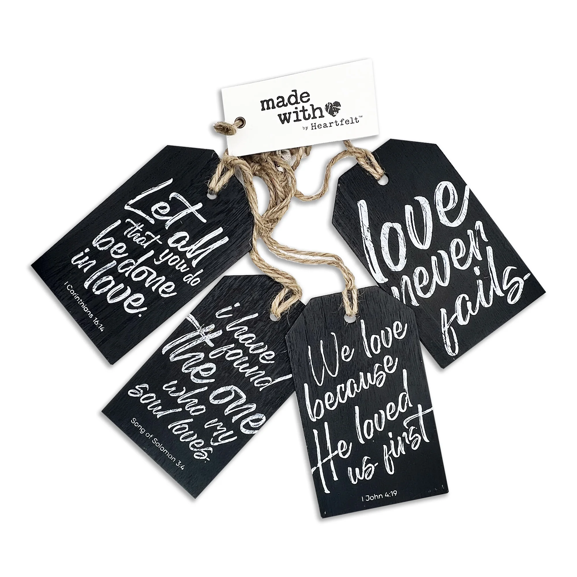 Love Never Fails Wooden Tag Set