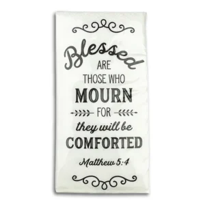 A pack of decorative bereavement tissues featuring the Bible verse Blessed are those who mourn, perfect as a comforting Christian gift for grieving.