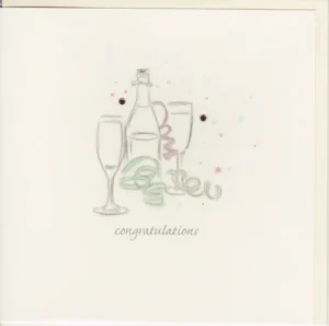 Square congratulations greeting card featuring a decorative design with scripture text printed on the reverse side, presented on a clean white background.