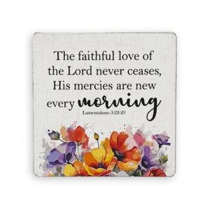 Set of 6 Wooden Coasters – “The Faithful Love of the Lord Never Ceases” (Lamentations 3:22–23)